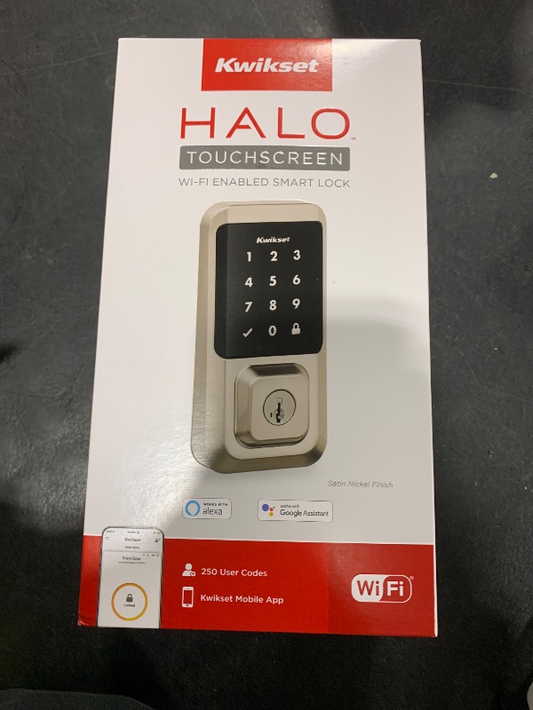 Photo 1 of Kwikset Halo Wi-Fi Smart Lock, Keyless Entry Door Deadbolt, Geofence Auto-Unlock, Grade AAA Certified, No Hub Easy Install, Satin Nickel Lifetime Finish Warranty, Touchscreen