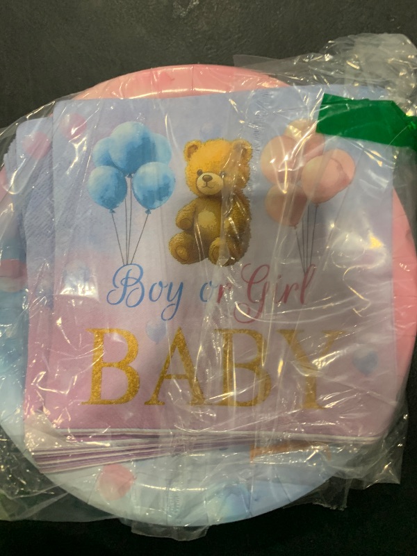Photo 1 of 40 Pcs Gender Reveal Decorations - Boy or Girl Plates and Napkins Set, Pink and Blue Baby Bear Paper Plates Napkins Disposable Tableware for Gender Reveal Party Supplies Table Decor Favors, Serve 20