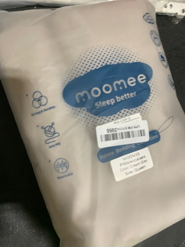 Photo 1 of MooMee Bedding Pillowcases Pack of 4 100% Washed Cotton Linen Like Textured Breathable Durable Soft Comfy (Heathered Cream Grey, Queen)
