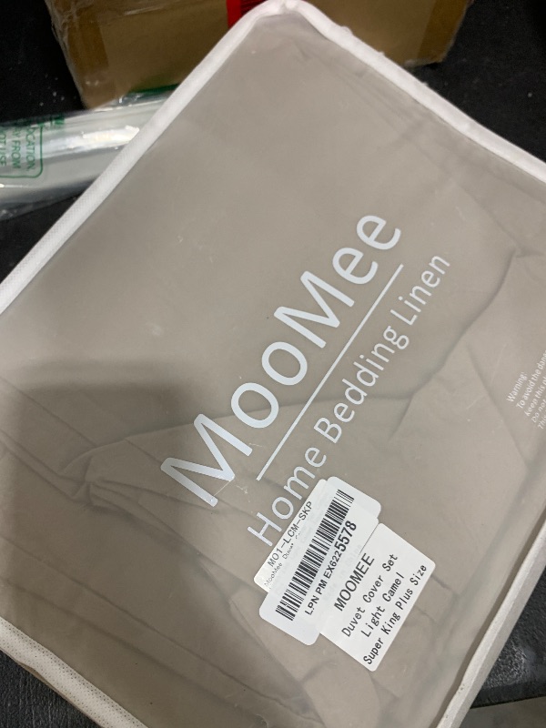 Photo 1 of MooMee Bedding Duvet Cover Set 100% Washed Cotton Linen Like Textured Breathable Durable Soft Comfy (Solid Light Camel, Super King Plus 120"x120")