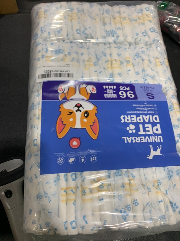 Photo 1 of Disposable Dog Diapers Male 96 Count Belly Bands for Bale Dogs (Waist 11-16.5 in S) Super Absorbent Small Doggie Diapers for Heat Excitable Urination or Incontinence - Blue