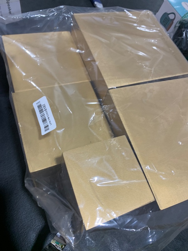 Photo 1 of BBTO 6 Pcs Gold Buffet Risers Wood Display Table Stand for Food Wood Cube Box Display Set Nesting Risers Buffet Cake Table Food Stand Boxes for Weddings Home Countertop Jewelry Decor