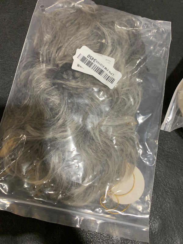Photo 1 of Lydell Women's Short Curly Wavy Wig Light Gray with Dark Root Synthetic Hair Full Wig 6 inches