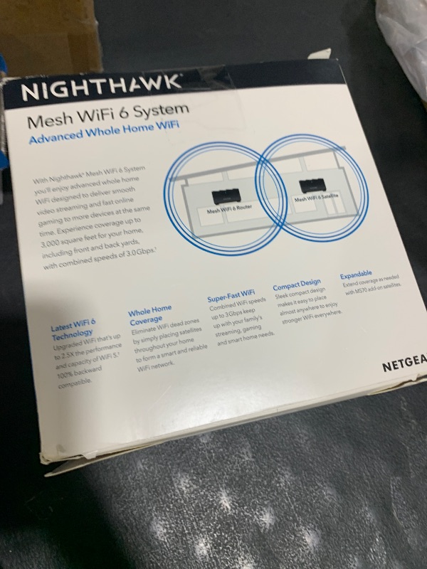 Photo 1 of NETGEAR Nighthawk Advanced Whole Home Mesh Dual Band WiFi 6 System (MK72)– AX3000 Router with 1 Satellite Extender, Coverage up to 3,000 sq. ft. and 35+ Devices - Free Expert Help