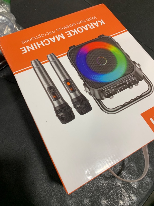Photo 1 of Karaoke Machine, Portable Bluetooth Speaker with 2 Wireless Microphones for Adults & Kids with Lights, Karaoke Microphone with PA System Supports USB/TF/REC/FM/AUX for Home Party Home System Packages