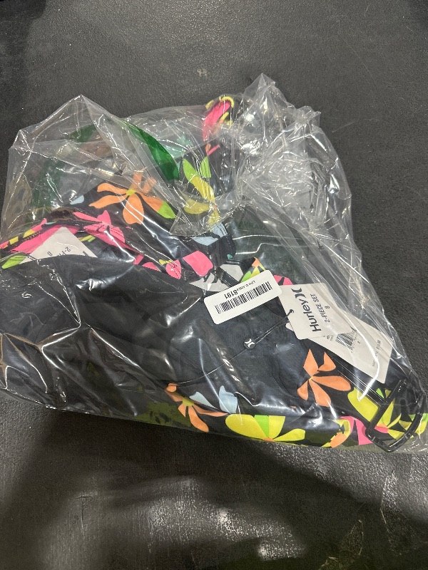 Photo 1 of Hurley Girls' Long Sleeve Rash Guard 2-Piece Swimsuit, Black/Multi Floral, 8