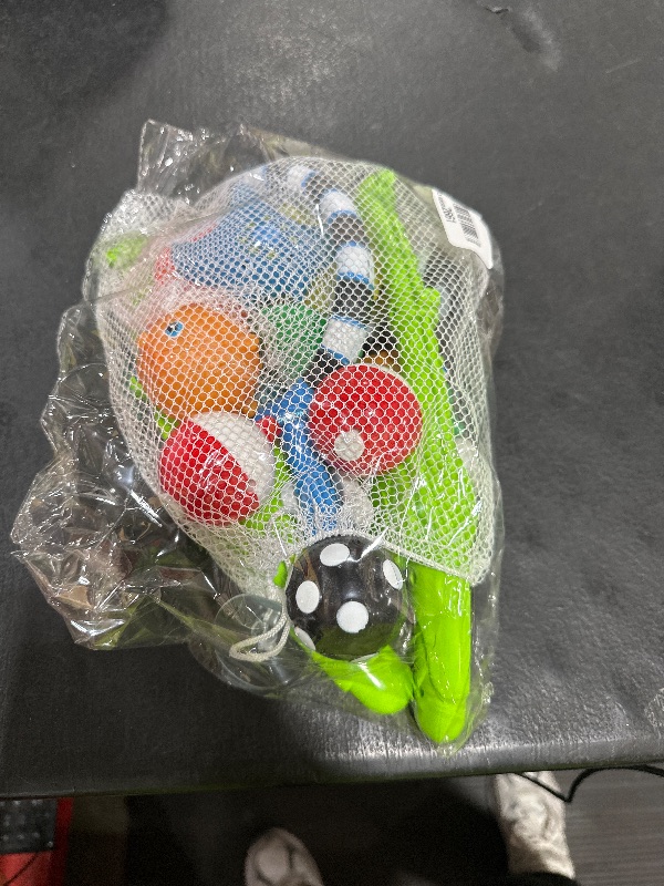 Photo 1 of Magnetic Toddler Bath Toys - Kids Fishing Pool Game Set of 2 Fishing Poles, 8 Rubber Sea Animals, & Net - Water Toys with Mesh Organizer Bag