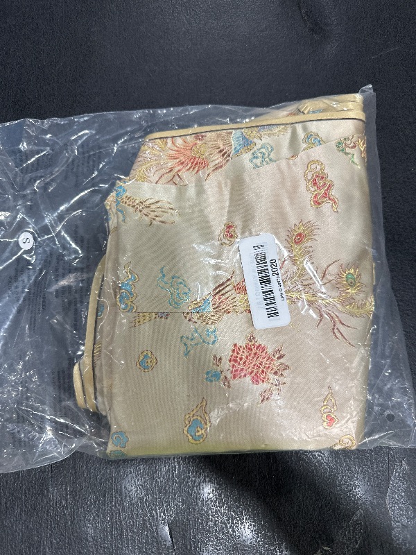 Photo 1 of Women Cheongsam Long Dress Evening Short Sleeve Slim Fit Maxi Dress Floral Faux Silk Stand Collar Bodycon Qipao (Small, Gold Dragon)