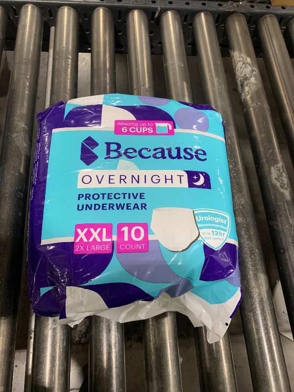 Photo 1 of Because Unisex Premium Overnight Plus Pull Up Underwear - Extremely Absorbent, Soft & Comfortable Nighttime Leak Protection - White, XX-Large - Absorbs 6 Cups - 10 Count