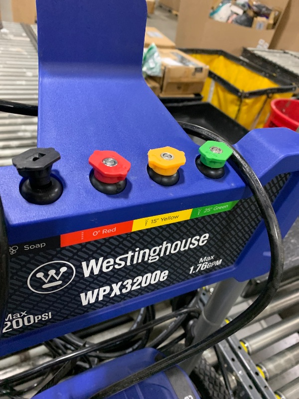 Photo 1 of  Westinghouse WPX3200e Electric Pressure Washer, 3200 PSI and 1.76 Max GPM, Induction Motor, Onboard Soap Tank, Spray Gun and Wand, 5 Nozzle Set, for Cars/Fences/Driveways/Homes/Patios/Furniture, Blue 