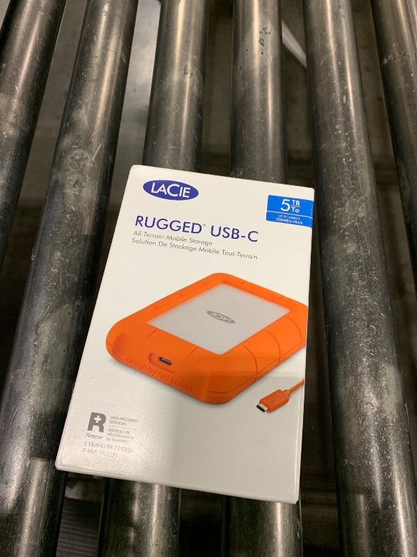 Photo 1 of LaCie Rugged USB-C, 5TB, Portable External Hard Drive, Drop, Shock, Dust, Rain Resistant, for Mac & PC (STFR5000800)