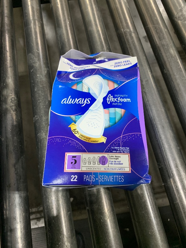 Photo 1 of Always Infinity Feminine Pads for Women, Flexfoam Pads with Wings, Size 5, Extra Heavy Overnight Absorbency, Unscented, 66 Count (3 Packs of 22)