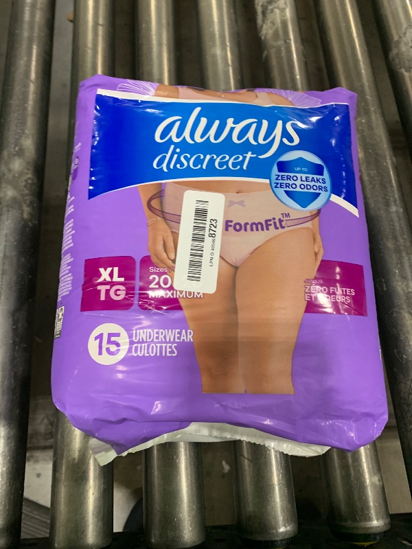 Photo 1 of Always Discreet Adult Incontinence Underwear for Women and Postpartum Underwear, Extra Large, Up to 100% Bladder Leak Protection, 15 Count