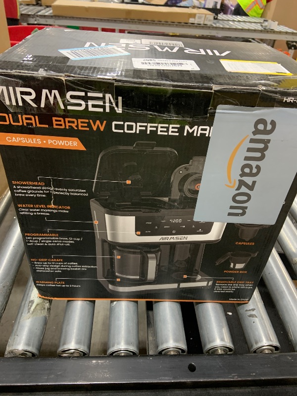 Photo 1 of AIRMSEN Grind & Brew Coffee Maker with Grinder - Single Serve Machine Compatible with K-Cup Pods & Ground, 1000W Fast 6-14oz Brewer, Descaling Alert, Touchscreen & 50oz Removable Tank (Extra Large)