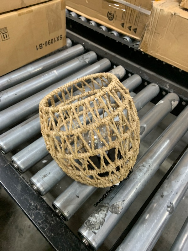 Photo 1 of Outdoor Solar Hanging Lantern, Natural Seeweed Rattan Bamboo Woven Porch Patio Gazebo Pendent Chandelier Light Decorative Solar Powered Hanging Lamp for Front Door Garden