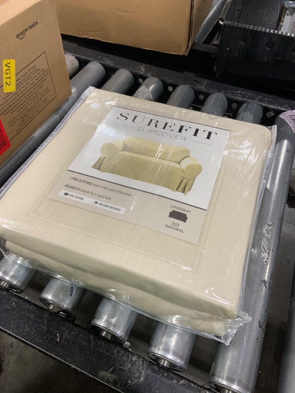 Photo 1 of SureFit Duck Cotton Loveseat Box Cushion Slipcover - One Piece Slipcover, Relaxed Woven Fit, 100% Cotton, Machine Washable