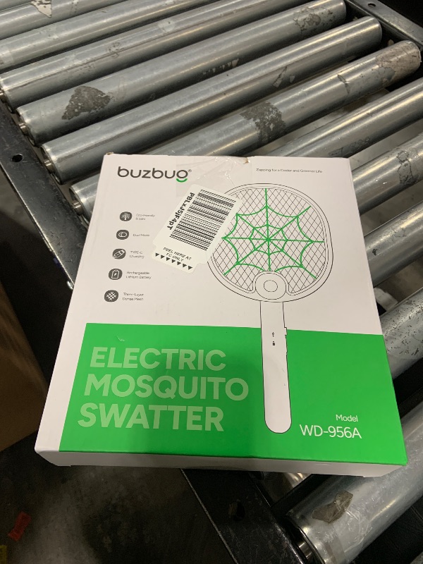 Photo 1 of Buzbug Electric Fly Swatter, Type-C Rechargeable Mosquito Swatter, Foldable, Dual Handheld and Auto Zap Mode, 3800V Powerful Instant Bug Zapper Racket, Mosquito Bat for Indoor Outdoor Camping -WD956A