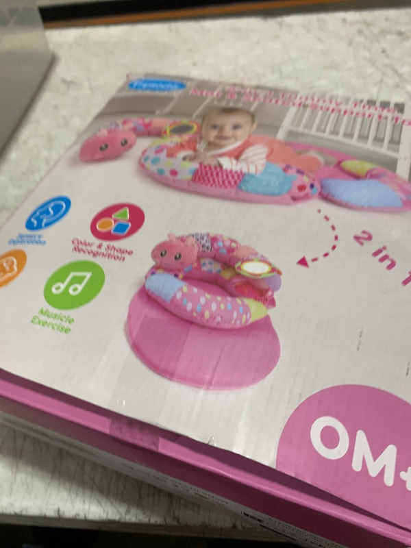 Photo 1 of 2 in 1 Baby Tummy Time Mat & Support Seated Pillow Infant Newborn Toys 0 1 2 3 4 5 6 Months Pink Caterpillar Sensory Developmental Playmat 0-6 3-6 12 Month Babies Mirror Shower Gifts for Girls Boys