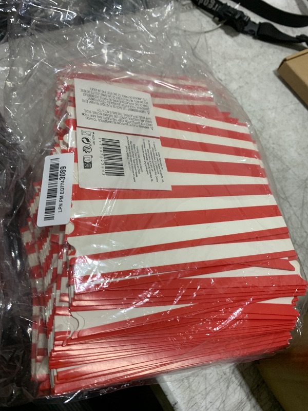 Photo 1 of BLUE PANDA Popcorn Boxes - Paper, 3.7 x 7.8 In, Red & White Stripes, 100 Pack - Carnival Popcorn Containers for Party Favor Supplies