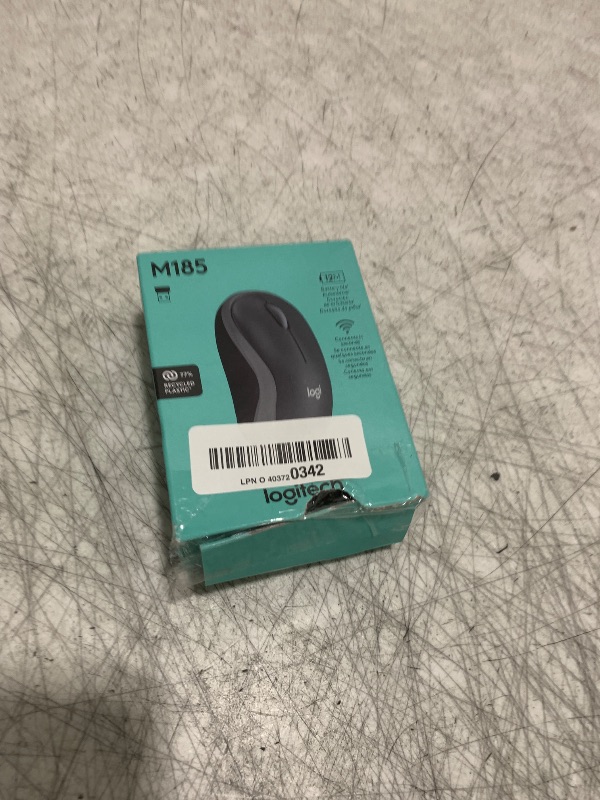 Photo 1 of Logitech M185 Wireless Mouse, 2.4GHz with USB Mini Receiver, 12-Month Battery Life, 1000 DPI Optical Tracking, Ambidextrous PC/Mac/Laptop - Swift Grey