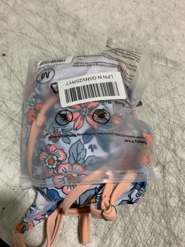 Photo 1 of Viottiset Women's Drawstring One Piece Swimsuit Tummy Control High Cut Cheeky Bathing Suit Sky Blue Flower Printed M