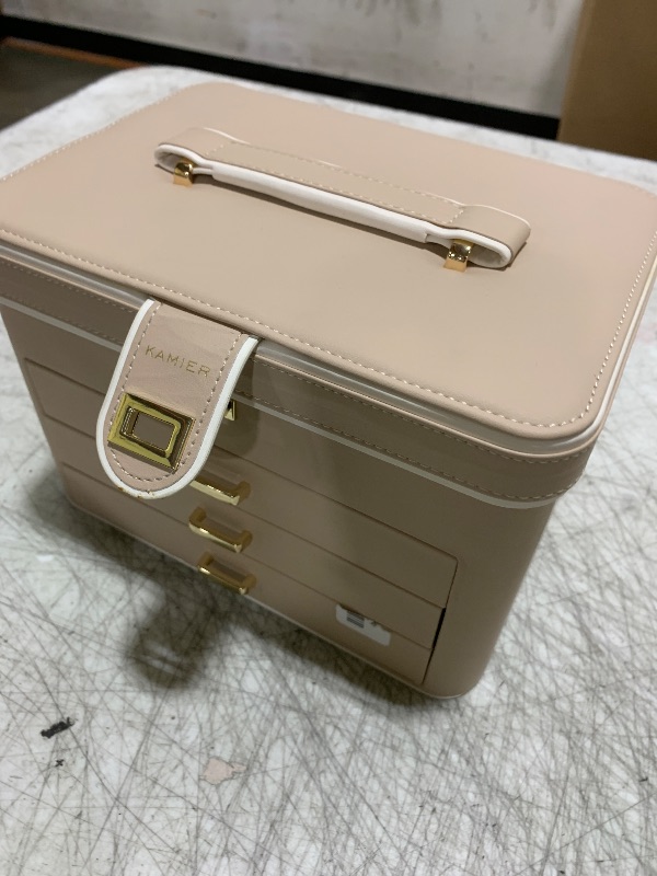Photo 1 of KAMIER Jewelry Organizer Box, 4 Layer Jewelry Organizer with Mirror, 3 Drawers, Large Jewelry Box for Bracelets, Earrings, Rings, Necklaces, Mothers Day Gifts for Loved One, Beige
