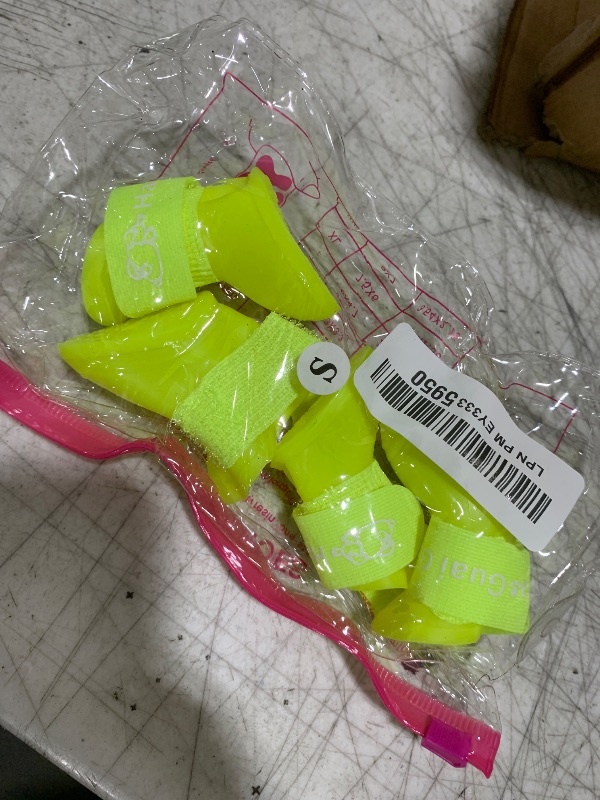Photo 1 of Ejoyous Dog Boots, Cute Design Dog Silicone Boots, Skidproof Soft Dog Silicone Rainshoes for Puppy Teddy Pomeranian Bichon (Yellow S)