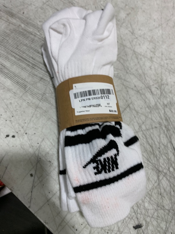 Photo 1 of Nike Unisex Sportswear Dri-Fit Everyday Essential Crew Socks (3 Pairs), White/Black/Black, Large