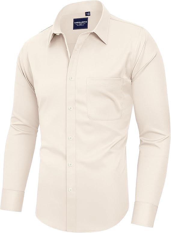 Photo 1 of Alimens & Gentle Men's Dress Shirts Long Sleeve Wrinkle-Free Stretch Shirts Solid Formal Button Down Shirt with Pocket 