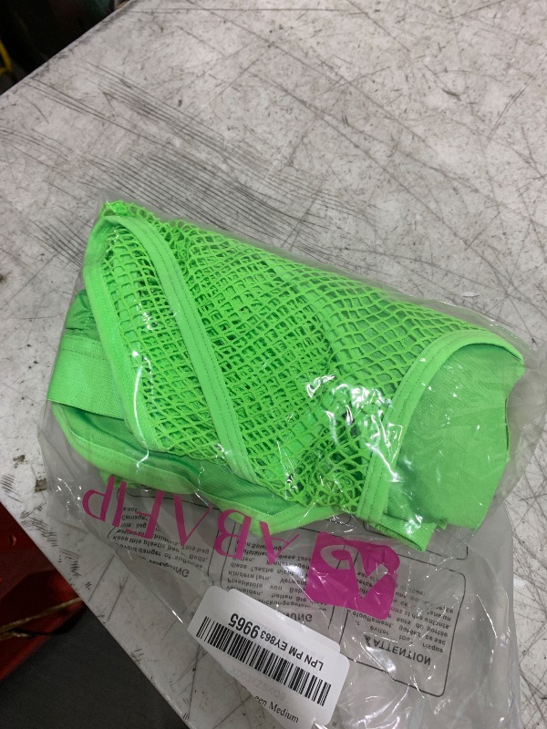 Photo 1 of Women's Rave Outfits Cutout Fishnet Top High Waisted Booty Shorts Bottom Choker 3 Pieces Babydoll Lingerie Nightwear Festival Clothes Fluorescent Green Medium