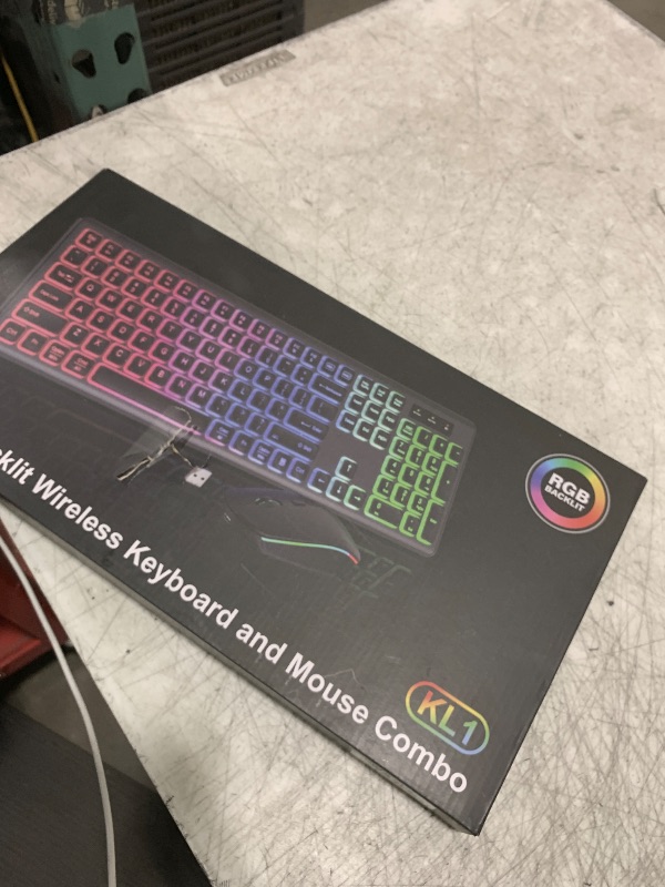 Photo 1 of Wireless Keyboard and Mouse Combo - RGB Backlit, Rechargeable & Light Up Letters, Full-Size, Ergonomic Tilt Angle, Sleep Mode, 2.4GHz Quiet Keyboard Mouse for Mac, Windows, Laptop, PC