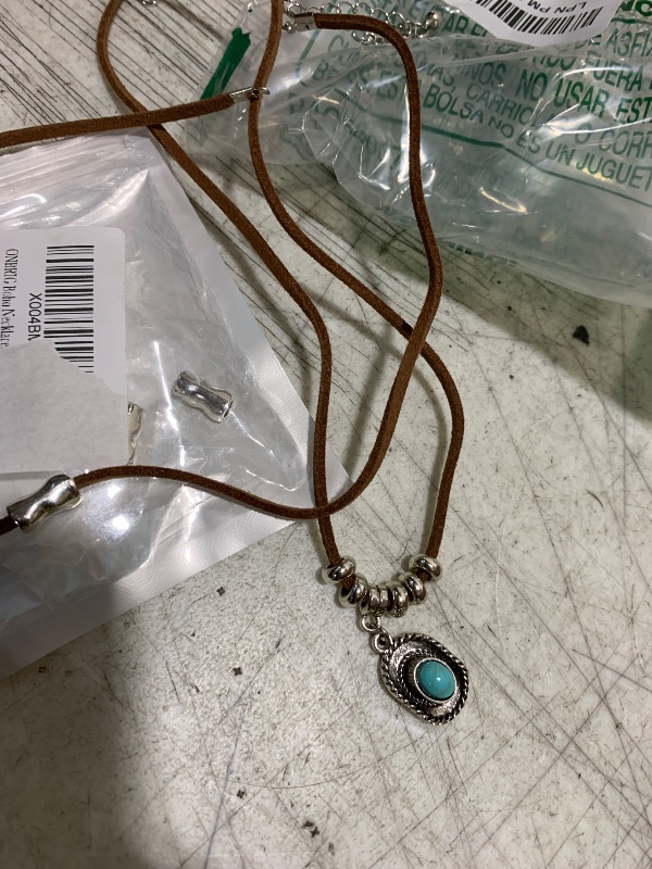 Photo 1 of Boho Necklaces for Women Western Jewelry for Women Cowboy Cowgirl Accessories Vintage Leather Necklace with Star Cactus Beads Coin Hat Pendant Necklace Turquoise Jewelry
