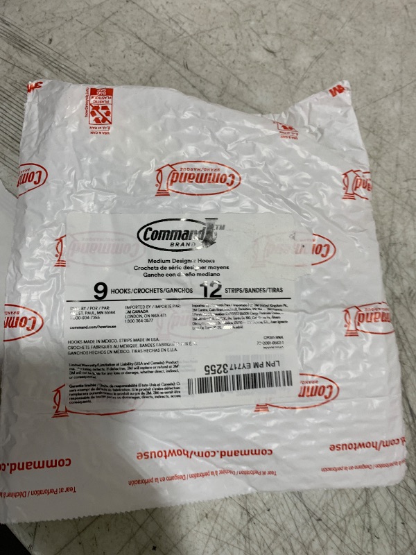 Photo 1 of Command Medium Designer Hooks, Damage Free Hanging Wall Hooks with Adhesive Strips, No Tools Wall Hooks for Hanging Decorations in Living Spaces, 9 White Hooks and 12 Command Strips