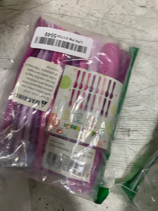 Photo 1 of 16 Pc Toddler Utensils Set Kids Utensils 8 Kids Spoons 8 Kids Forks BPA Free Dishwasher Safe Reusable Plastic Utensils for kids Bright Colors silverware Plastic Cutlery Set Children Flatware (PURPLE)