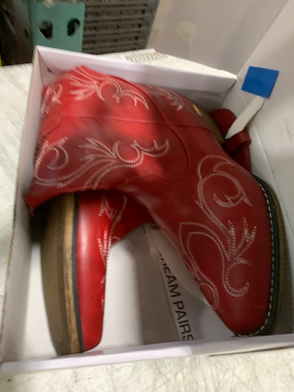 Photo 1 of DREAM PAIRS Women's Cowboy Cowgirl Western Boots Embroidered Stitched Ankle Boots Square Toe Chunky Heel Fashion Short Booties with Zipper,Size 7.5,Red,DWUMAB2511