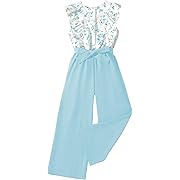 Photo 1 of Floerns Girls Floral Print Sleeveless Ruffle Trim Belted Pants Jumpsuit 8
