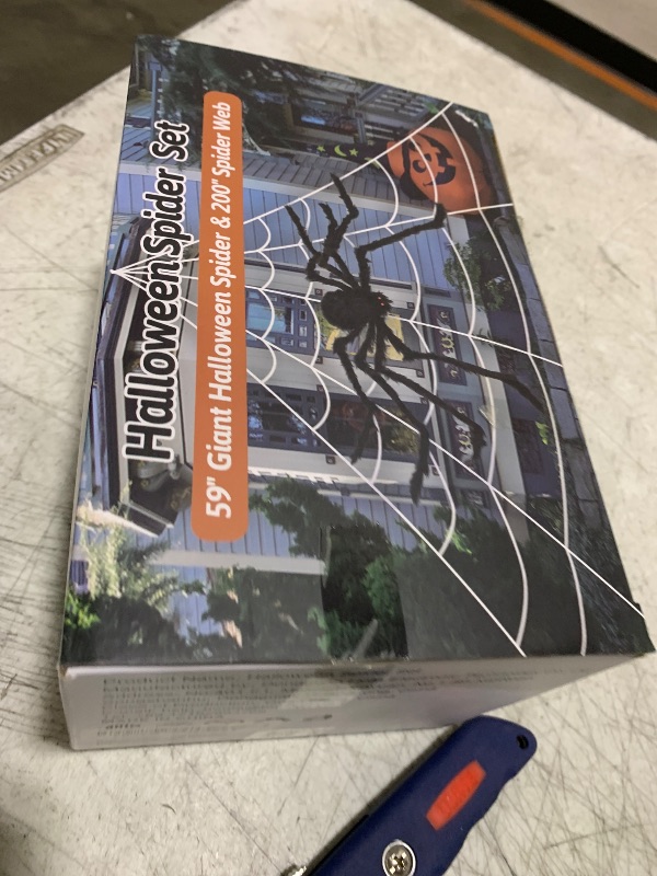 Photo 1 of 200" Halloween Spider Web + 59" Giant Spider Decorations Fake Spiders with Triangular Huge Spiders Web for Indoor Outdoor Halloween Decorations Yard Home Costumes Parties Haunted House Décor