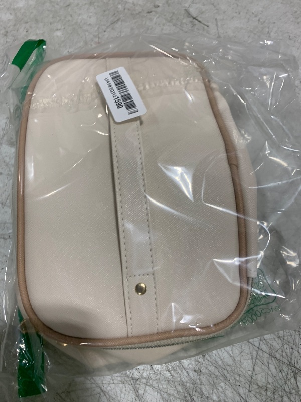 Photo 1 of Prite Makeup Bag Portable Cosmetic Organizer with Brush Holder Waterproof Travel Toiletry Bag for Women with Handle and Divider (Beige)