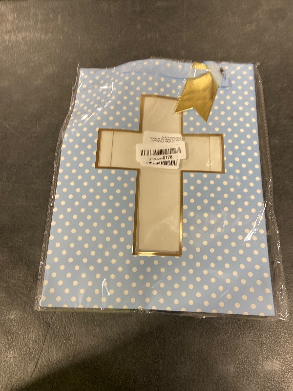 Photo 1 of Loveinside Blue Gift Bag with Cross Design, Tissue Paper for Baby Boy Baptisms, Christenings, First Communions Religious Occasion- 10" x 5" x 13", 1 Pcs