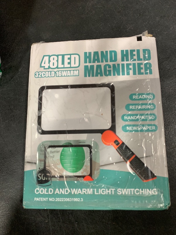 Photo 1 of Large Magnifying Glass with Light, Full Page 5X Magnifier 48LED Cold & Warm Light with 3 Modes, Folding Handheld Illuminated Lighted Magnifier for Seniors Low Vision Reading Inspection