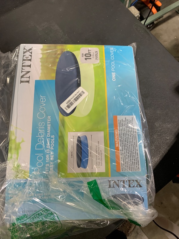 Photo 1 of INTEX 28021E Pool Cover: for 10ft Round Easy Set Pools – Includes Rope Tie – Drain Holes – 12in Overhang – Snug Fit