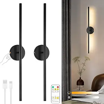 Photo 1 of HOJOYRI Wireless Battery Operated Wall Sconces with Remote, Gold Rechargeable Led Wall Lights Set of Two, Cordless Dimmable Battery Powered Wall Lamp Decor for Bedroom Living Room, 3 Color, 28 Inch