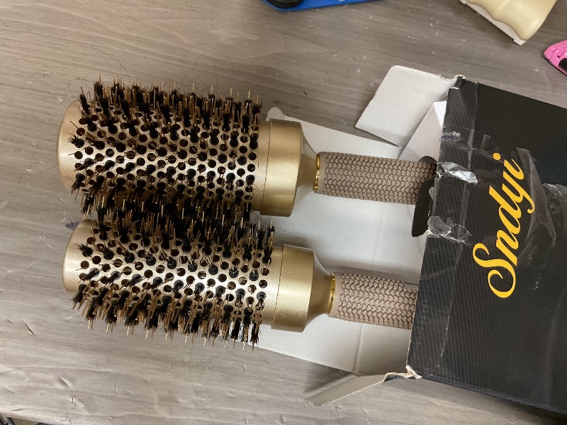 Photo 1 of Sndyi Nano Thermal Ceramic & Ionic Tech Round Hair Brush with Boar Bristles, Professional Barrel Brush for Styling, Curling and Straightening, 2 Pack