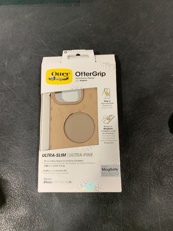 Photo 1 of OtterBox iPhone 15 Pro MAX (Only) OtterGrip Symmetry Series Case - ON The SPOT (Brown), Built-in Grip, Sleek case, Snaps to MagSafe, Raised Edges Protect Camera & Screen