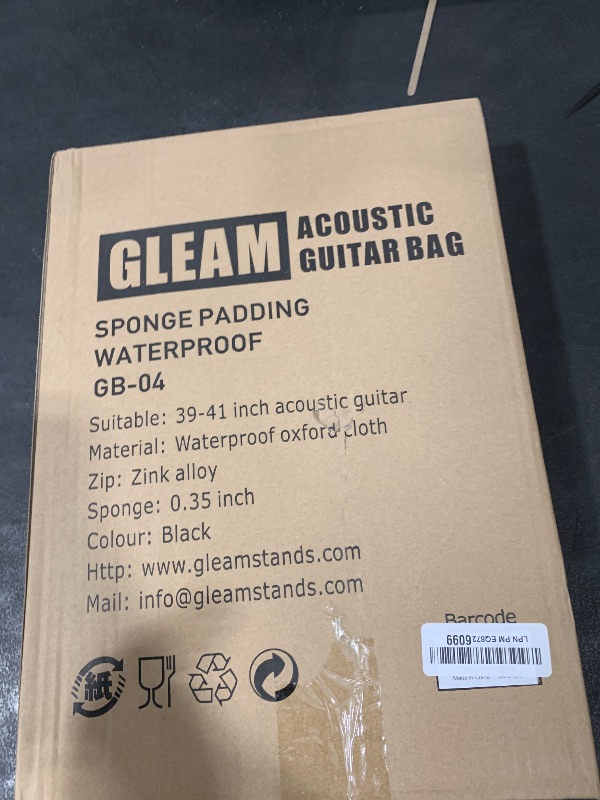Photo 1 of GLEAM Acoustic Guitar Gig Bag - 0.35 Inch Thick Padding Fit 39-41 Inch Guitar Waterproof Black with Hanger Loop