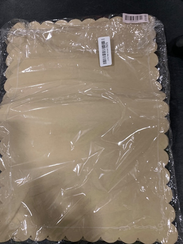 Photo 1 of 100 Pcs Disposable Brown Kraft Paper Place Mats Paper Placemat Disposable Rectangle Rustic Craft Printed Scalloped Place Mat Kraft Brown Placemat for Wedding Anniversary Party Kitchen (13 x 19 Inch)