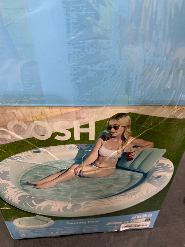 Photo 1 of SLOOSH Inflatable Tanning Pool Lounger Float,72" x 65" Pool Floats Adult with Pillow,Luxury Fabric Large Suntan Tub Raft Floatie,Sunbathing Bed Lounge for Water Blow Up Kids Ball Pit Party Gifts,Cyan