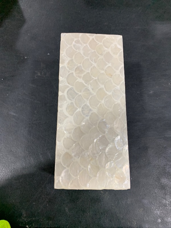 Photo 1 of CHI AN HOME Rectangular Capiz Tissue Box Cover, Decorative Mother of Pearl Inlay Tissue Box Holder for Bedroom, Bathroom, Kitchen, and Office, Rectangle Tissue Box Cover White (10.25” x 5.9” x 4.33”)