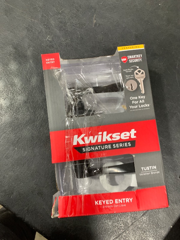 Photo 1 of Kwikset Tustin Entry Door Handle with Lock and Key, Secure Keyed Reversible Lever Exterior, For Front Entrance and Bedrooms, Venetian Bronze, Pick Resistant Smartkey Rekey Security and Microban