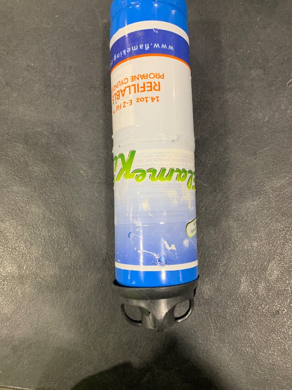 Photo 1 of Flame King FLMKNG141LP 1LB Empty Propane Welding Cylinder Tank, Reusable & Transportable - Safe and Legal Refill Option, 14.1 oz, Blue